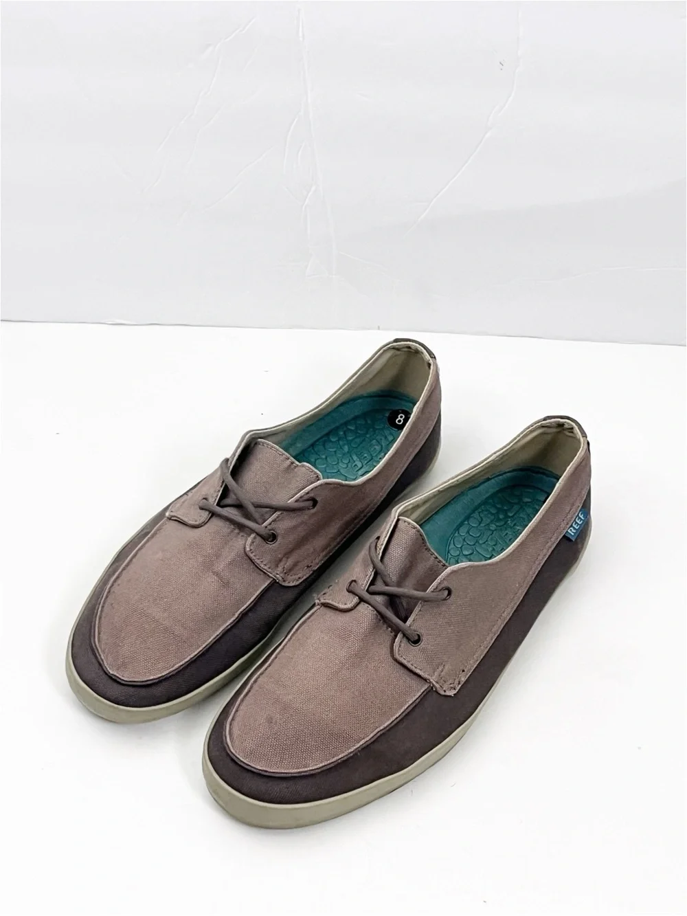 REEF Deckhand Low Brown Lace Up Boat Shoes Size 8 Casual Boating Preppy Neutral